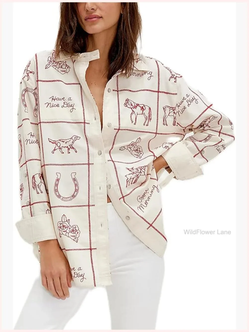 Y2K Floral Long Sleeve Blouse Boho Button Down Shirt Going Out Top - Picture 1 of 5